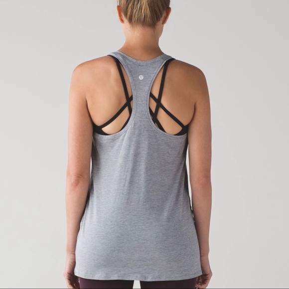LULULEMON Mini Stripe Hearthered Arctic Grey White Yogi Racerback IV Tank Top - Picture 3 of 13